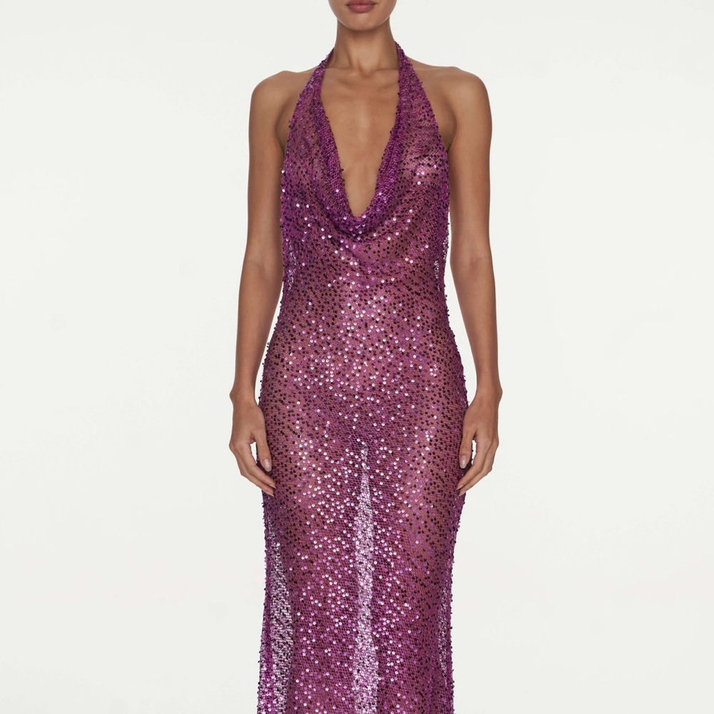 Rat & Boa Purple Sequin Backless Gown